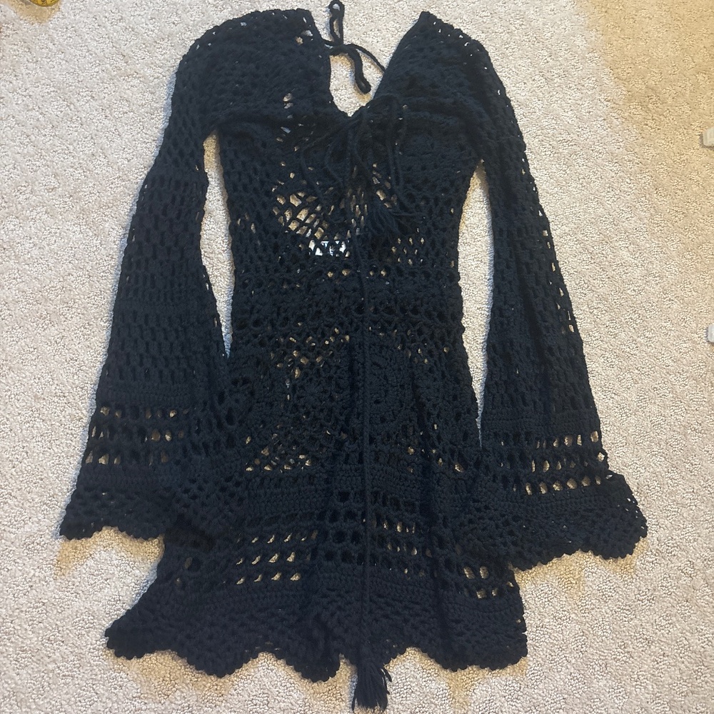 black dress crochet coverup